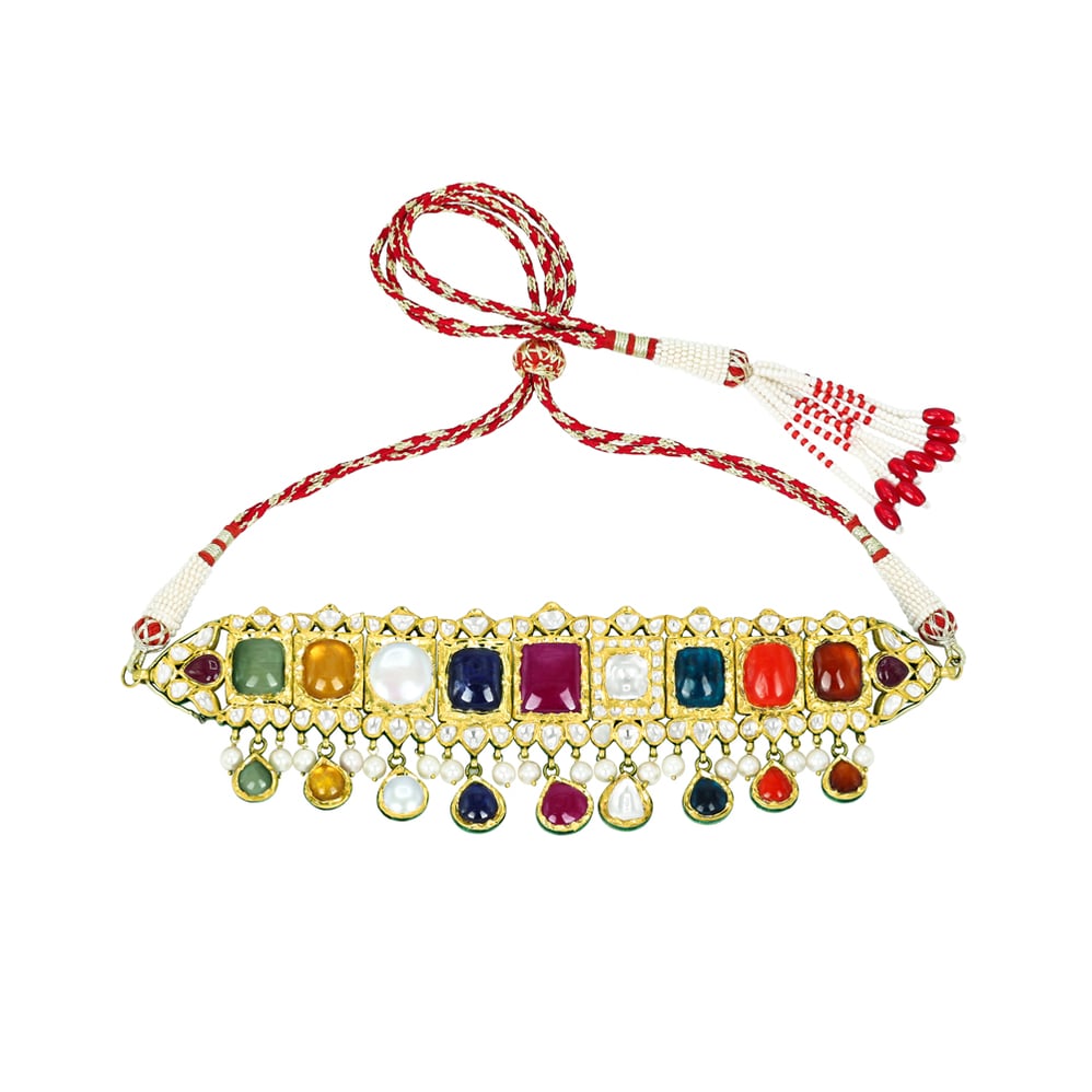 Navratan Choker with Polki and Pearl Drops